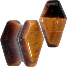 Load image into Gallery viewer, Brown Tiger Eye Coffin Halloween Double Flare Plug Set
