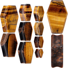 Load image into Gallery viewer, Brown Tiger Eye Coffin Halloween Double Flare Plug Set
