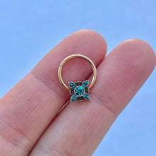 将图片加载到图库查看器，16G 3/8 Aqua Gem Rose Gold Tone Renaissance Hinged Segment Ring
