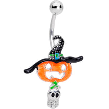将图片加载到图库查看器，Witch Hat Pumpkin Tiny Ghost Halloween Belly Ring
