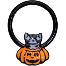 Load image into Gallery viewer, 16G 3/8 Black Cat Surprise Pumpkin Halloween Hinged Segment Ring
