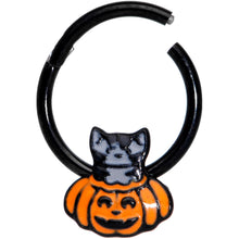 Load image into Gallery viewer, 16G 3/8 Black Cat Surprise Pumpkin Halloween Hinged Segment Ring
