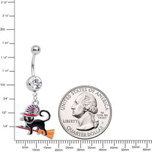 将图片加载到图库查看器，Clear Gem Witch Cat Broom Halloween Dangle Belly Ring
