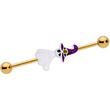Load image into Gallery viewer, 14G Gold Tone Ghost Witch Halloween Industrial Barbell 38mm
