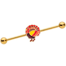 将图片加载到图库查看器，14G Gold Tone Turkey Thanksgiving Industrial Barbell 38mm
