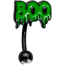 Load image into Gallery viewer, Clear Gem Black Green Spooky Boo Halloween Top Mount Belly Ring
