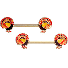 Load image into Gallery viewer, 14G 9/16 Gold Tone Turkey Thanksgiving Barbell Nipple Rings
