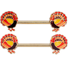 Load image into Gallery viewer, 14G 9/16 Gold Tone Turkey Thanksgiving Barbell Nipple Rings

