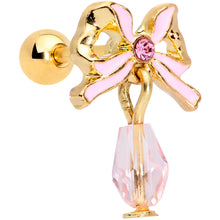 Load image into Gallery viewer, 16G 1/4 Pink Gem Gold Tone Bow Dangle Cartilage Tragus Earring
