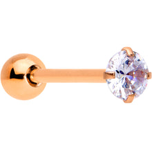 Load image into Gallery viewer, Clear CZ Gem Rose Gold Tone Circle Top Barbell Tongue Ring
