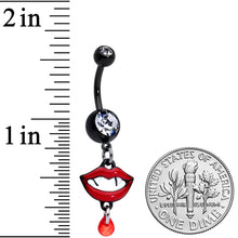 Load image into Gallery viewer, Clear Red Gem Black Vampire Fang Halloween Dangle Belly Ring Set of 2
