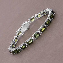 Load image into Gallery viewer, 19.04 Carat Genuine Green Tourmaline and White Diamond 14K White Gold Bracelet

