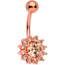 Load image into Gallery viewer, Champagne Gem Rose Gold Tone Rococo Flower Belly Ring
