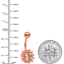 Load image into Gallery viewer, Champagne Gem Rose Gold Tone Rococo Flower Belly Ring
