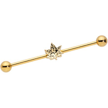 Load image into Gallery viewer, 14G Golden Pot Leaf Industrial Barbell 38mm
