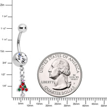 将图片加载到图库查看器，Clear Red Green Gem Christmas Tree Holiday Dangle Belly Ring
