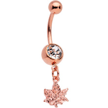 将图片加载到图库查看器，Clear Gem Rose Gold Tone Pot Leaf Dangle Belly Ring
