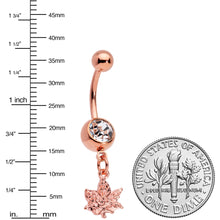 将图片加载到图库查看器，Clear Gem Rose Gold Tone Pot Leaf Dangle Belly Ring
