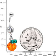 Load image into Gallery viewer, Clear Green Orange Gem Pumpkin Halloween Dangle Belly Ring
