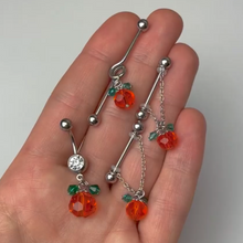 Load image into Gallery viewer, Clear Green Orange Gem Pumpkin Halloween Dangle Belly Ring
