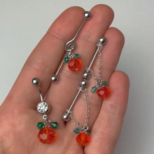 Load image into Gallery viewer, 14G Green Orange Gem Pumpkin Halloween Dangle Project Bar 38mm
