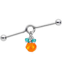 Load image into Gallery viewer, 14G Green Orange Gem Pumpkin Halloween Dangle Project Bar 38mm
