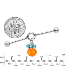 Load image into Gallery viewer, 14G Green Orange Gem Pumpkin Halloween Dangle Project Bar 38mm
