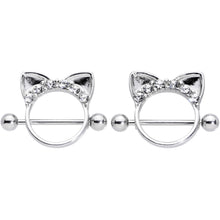 Load image into Gallery viewer, 14G 9/16 Clear Gem Kitty Cat Ears Nipple Shield Set
