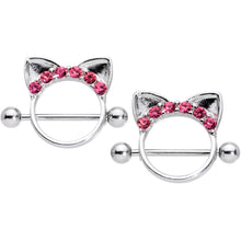 Load image into Gallery viewer, 14G 9/16 Pink Gem Kitty Cat Ears Nipple Shield Set
