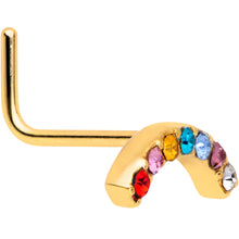 Load image into Gallery viewer, 20G 5/16 Red Blue CZ Gem Gold Tone Rainbow Arc L Shape Nose Ring

