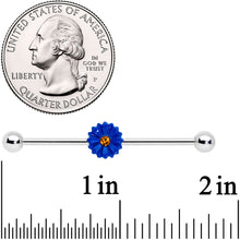 Load image into Gallery viewer, 14G Yellow Gem Blue Sunflower Industrial Barbell 38mm
