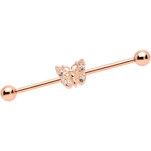 Load image into Gallery viewer, 14G Clear Gem Rose Gold Tone Butterfly Industrial Barbell 38mm
