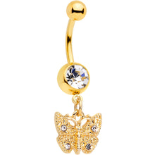 将图片加载到图库查看器，Gold Tone Clear Gem Baroque Butterfly Dangle Belly Ring

