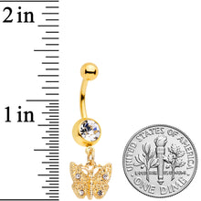 将图片加载到图库查看器，Gold Tone Clear Gem Baroque Butterfly Dangle Belly Ring
