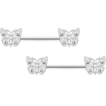 Load image into Gallery viewer, 14G 9/16 Clear Gem Baroque Butterfly Barbell Nipple Ring Set
