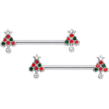 Load image into Gallery viewer, 14G 11/16 Clear Red Green Gem Christmas Tree Nipple Ring Set
