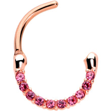 Load image into Gallery viewer, 16G 5/16 Pink Gem Rose Gold Tone Paved Cartilage Clicker
