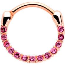 Load image into Gallery viewer, 16G 3/8 Pink Gem Rose Gold Tone Paved Cartilage Clicker
