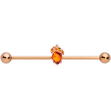 Load image into Gallery viewer, 14G Brown Gem Rose Gold Tone Fall Autumn Acorn Industrial Barbell 38mm
