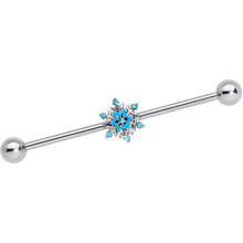 Load image into Gallery viewer, 14G Aqua Gem Winter Snowflake Christmas Industrial Barbell 38mm
