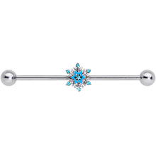 Load image into Gallery viewer, 14G Aqua Gem Winter Snowflake Christmas Industrial Barbell 38mm
