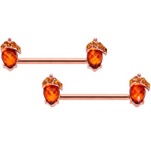 Load image into Gallery viewer, 14G 5/8 Brown Gem Rose Gold Tone Autumn Acorn Nipple Ring Set
