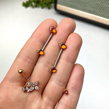 Load image into Gallery viewer, 14G 5/8 Brown Gem Rose Gold Tone Autumn Acorn Nipple Ring Set

