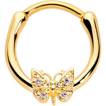 Load image into Gallery viewer, 16G 3/8 Clear Gem Gold Tone Butterfly Cartilage Clicker
