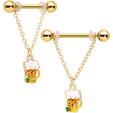 Load image into Gallery viewer, 14G 3/4 Gold Tone Beer Mug St Patricks Day Dangle Nipple Ring Set
