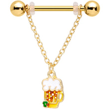 Load image into Gallery viewer, 14G 3/4 Gold Tone Beer Mug St Patricks Day Dangle Nipple Ring Set
