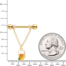 Load image into Gallery viewer, 14G 3/4 Gold Tone Beer Mug St Patricks Day Dangle Nipple Ring Set
