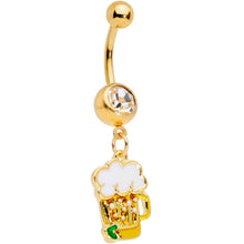 Load image into Gallery viewer, Clear Gem Gold Tone Beer Mug St Patricks Day Dangle Belly Ring
