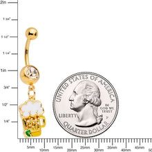 Load image into Gallery viewer, Clear Gem Gold Tone Beer Mug St Patricks Day Dangle Belly Ring
