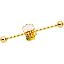Load image into Gallery viewer, 14G Gold Tone St Patricks Day Beer Mug Industrial Barbell 38mm
